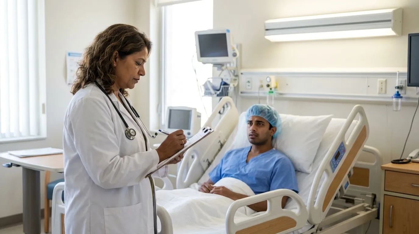 Doctor consulting a patient in a hospital ward